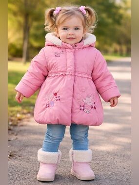 Vintage Disney Piglet Pink Puffer Jacket 24M Girls Winter Coat Embroidered Hood